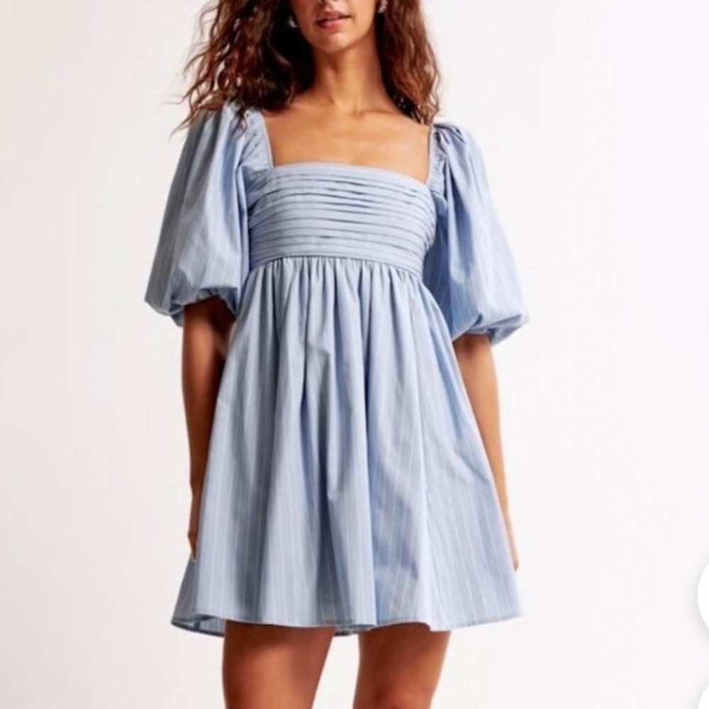 Abercrombie & Fitch Emerson Poplin Pin Stripe Puff Sleeve Mini Dress Size Large